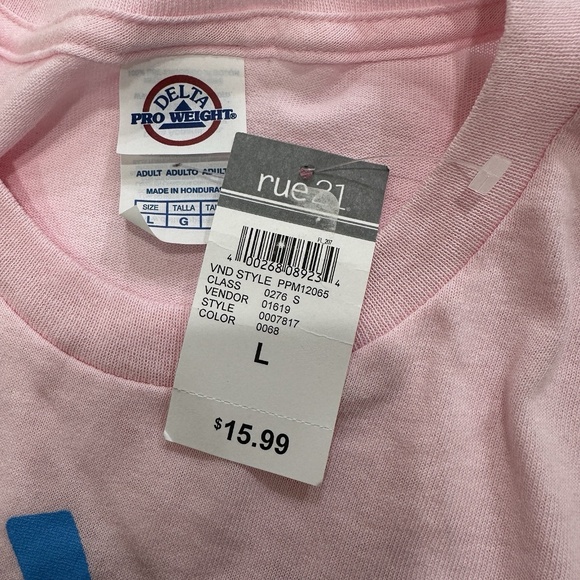 NWT Japanese Letters in Rainbow Colors Shirt L Pink Typography Writing Tee - Picture 3 of 6